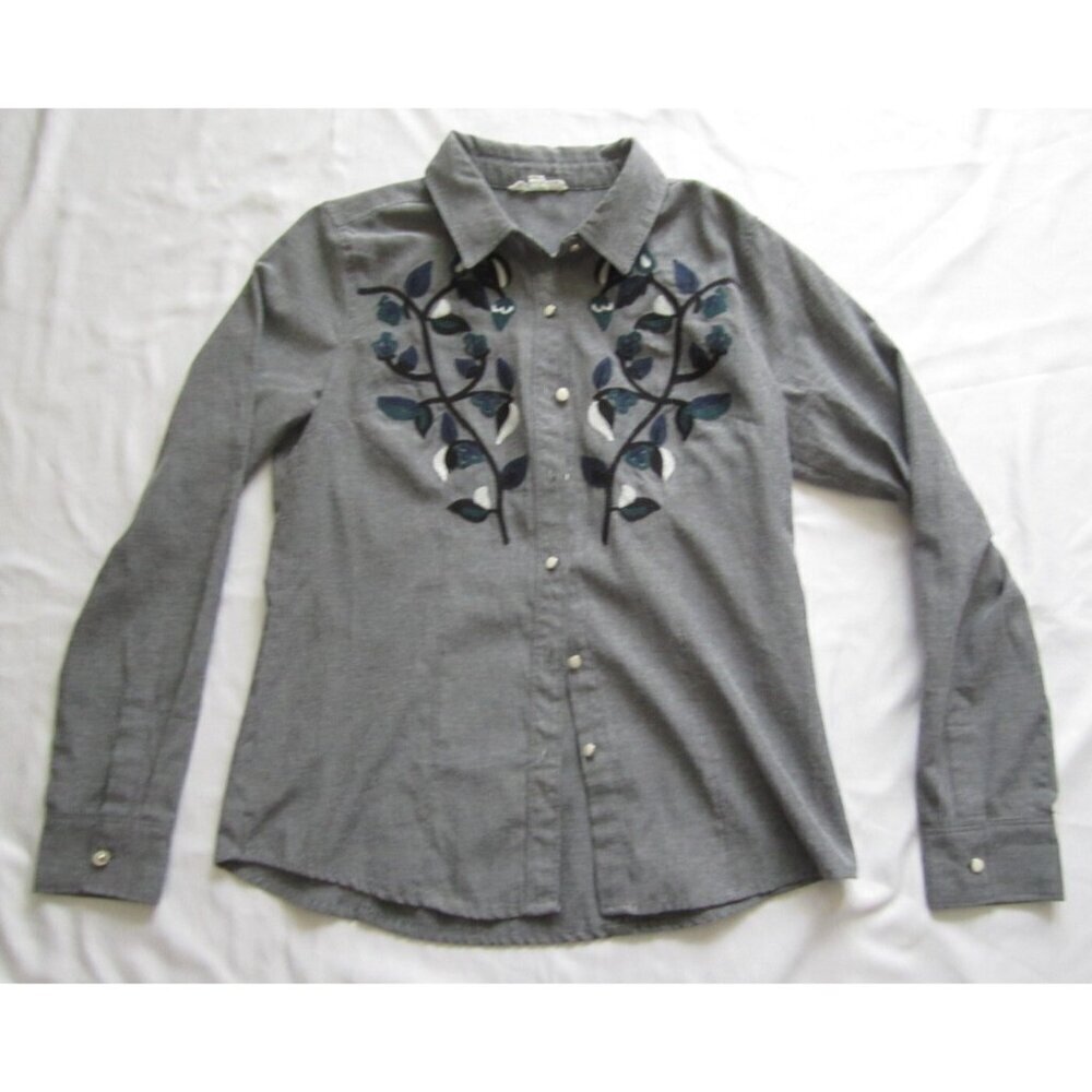Women It Girl Embroidered Flowers Western Style Long Sleeve Shirt Sz XL (WB365)